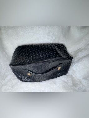 Black Woven Faux Leather Cosmetic Toiletry Bag - NWOT